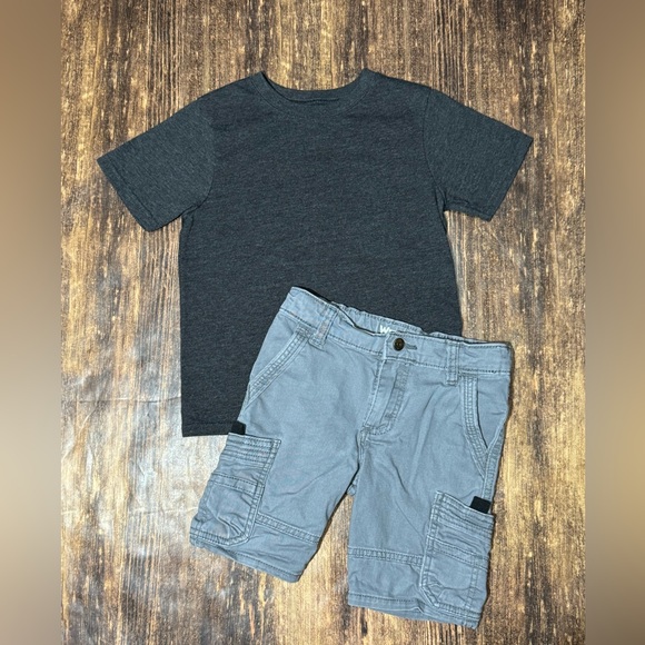 Boys Grey Khaki Carpenter Shorts and Tee Set - Picture 1 of 4